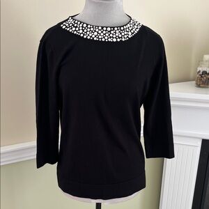 CALVIN KLEIN Black Pearl Embellished Neckline Sweater S NWOT